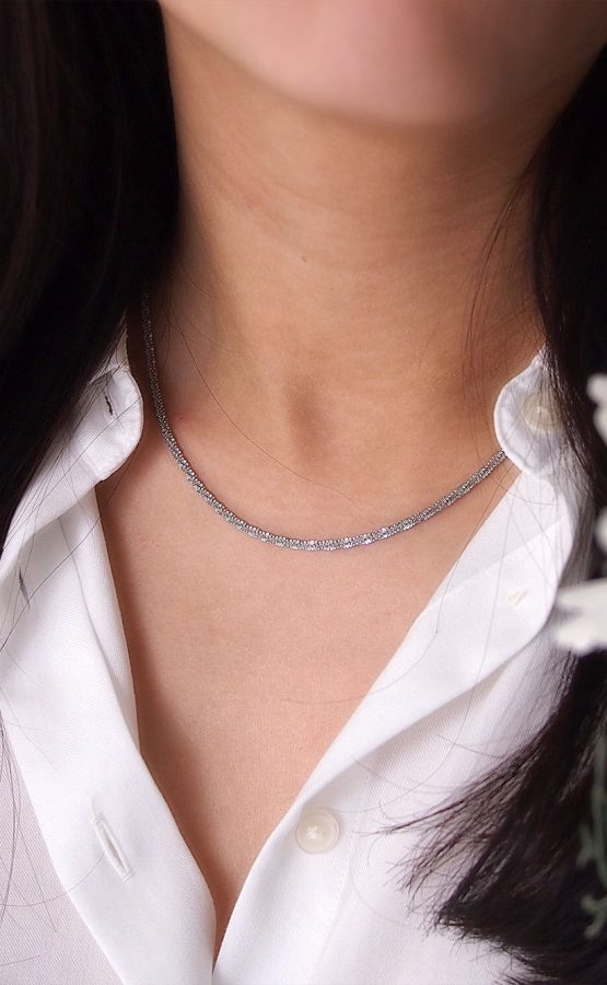 (Backorder) (Stainless Steel) Popcorn Textured Necklace in Silver